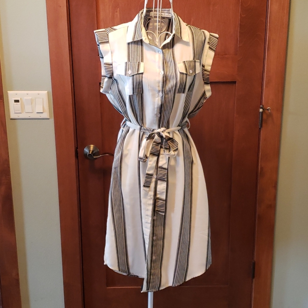 Striped shirt dress with belt
